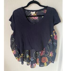 Anthropologie Deletta Black Floral Flowy Blouse Size Small
